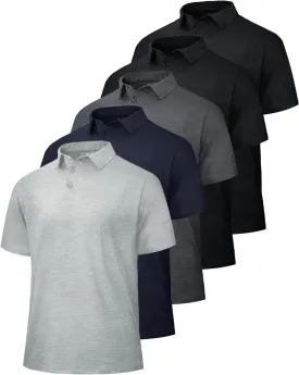 5 Pack Polo Shirts for Men - Dry Fit Moisture Wicking Performance Short Sleeve Mens Golf Shirts for Work Casual Athletic