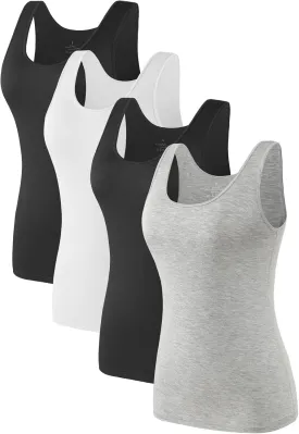 Air Curvey Basic Tank Tops for Women Sleeveless Undershirts 2-4 Pack Layering Lightweight Casual Tops