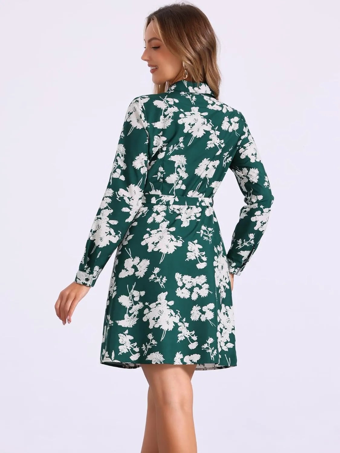 Allegra K Women's Button Down Vintage Polka Dots Dresses Collar Tie Belted Shirt Dress