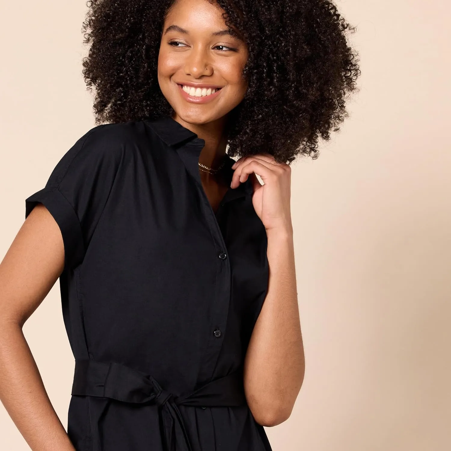 Amazon Essentials Women's Relaxed Fit Short Sleeve Button Front Belted Shirt Dress