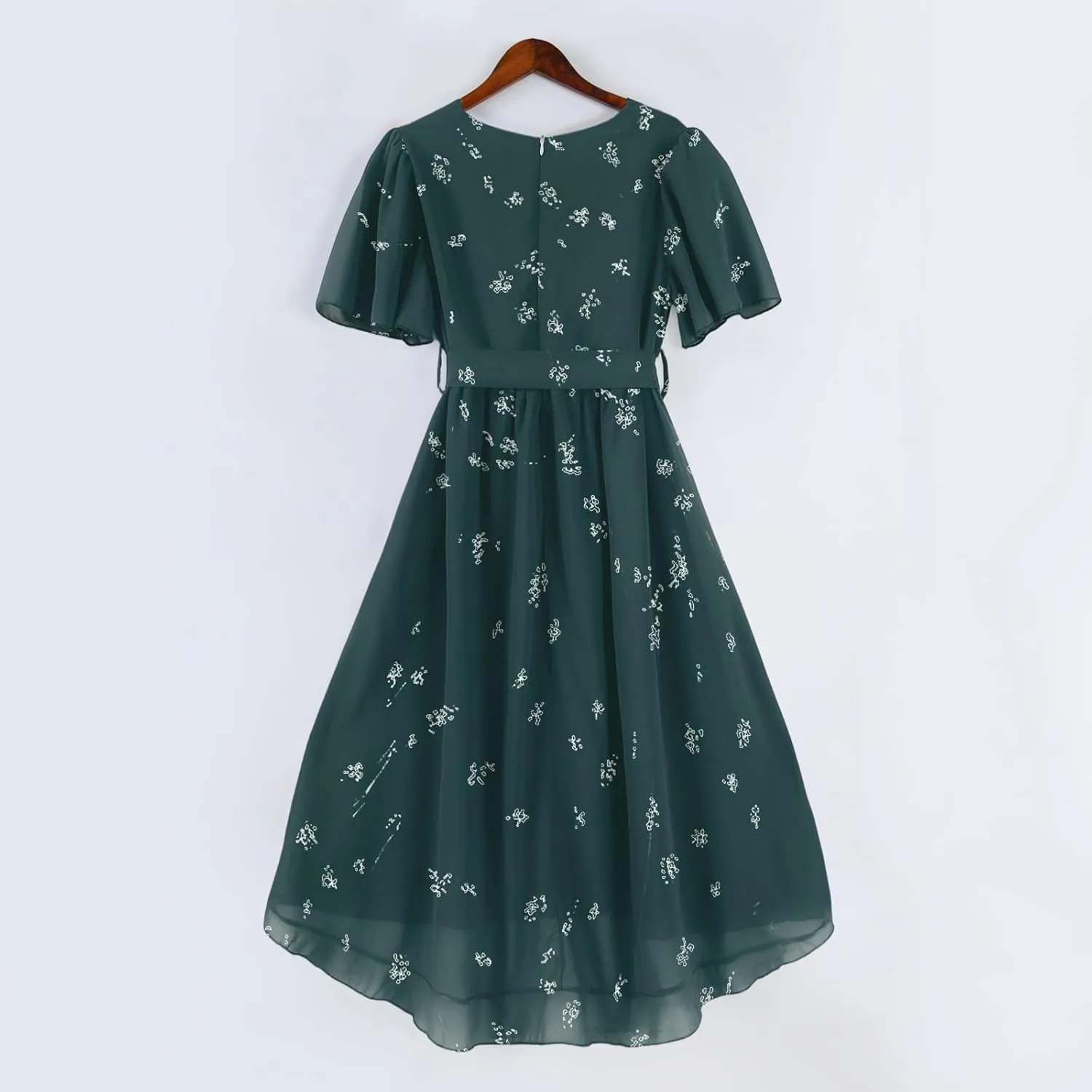 Boho Dresses for Women,2025 Summer Trendy Floral Chiffon Midi Dress,Elegant V Neck Belted Flowy Beach Vacation Dress
