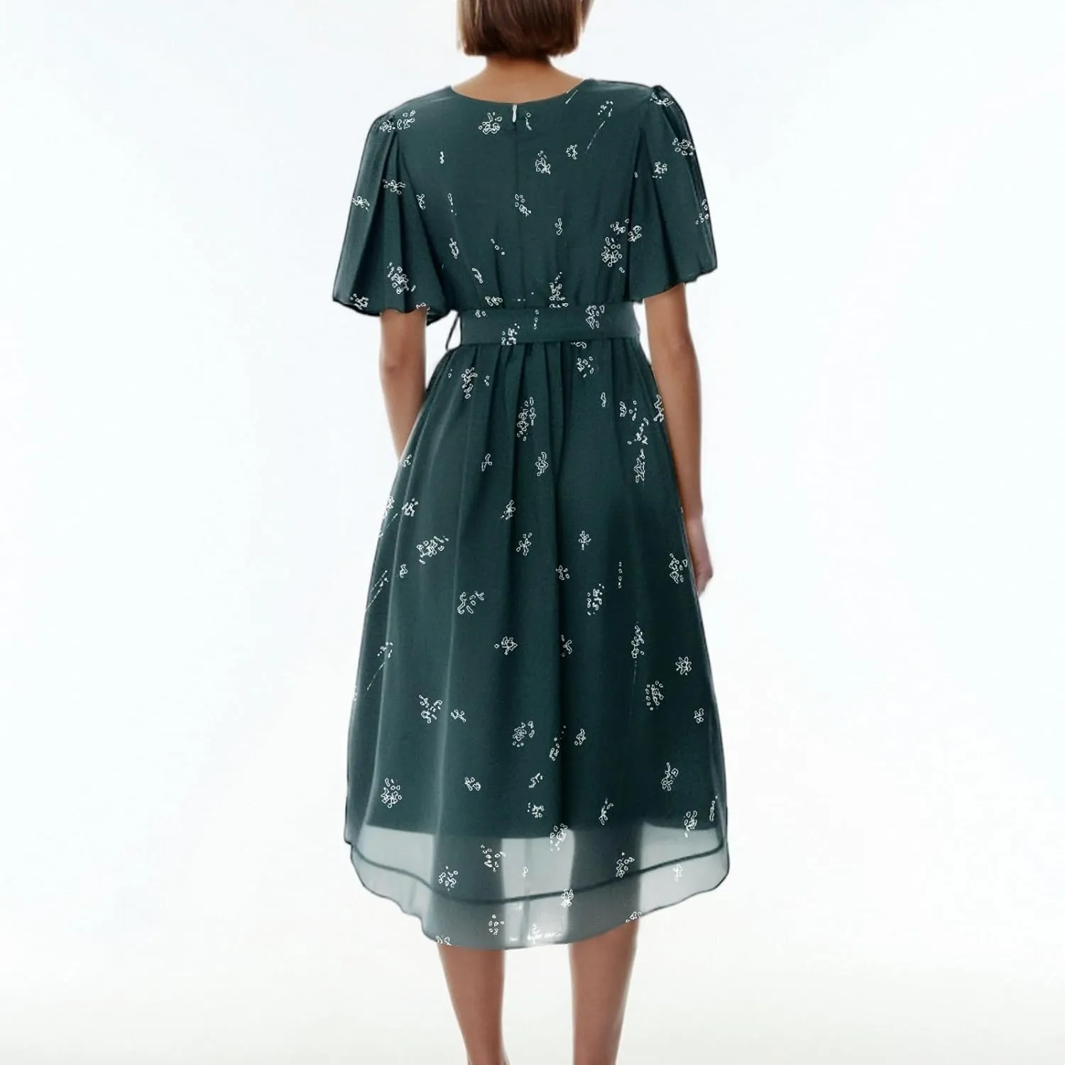 Boho Dresses for Women,2025 Summer Trendy Floral Chiffon Midi Dress,Elegant V Neck Belted Flowy Beach Vacation Dress