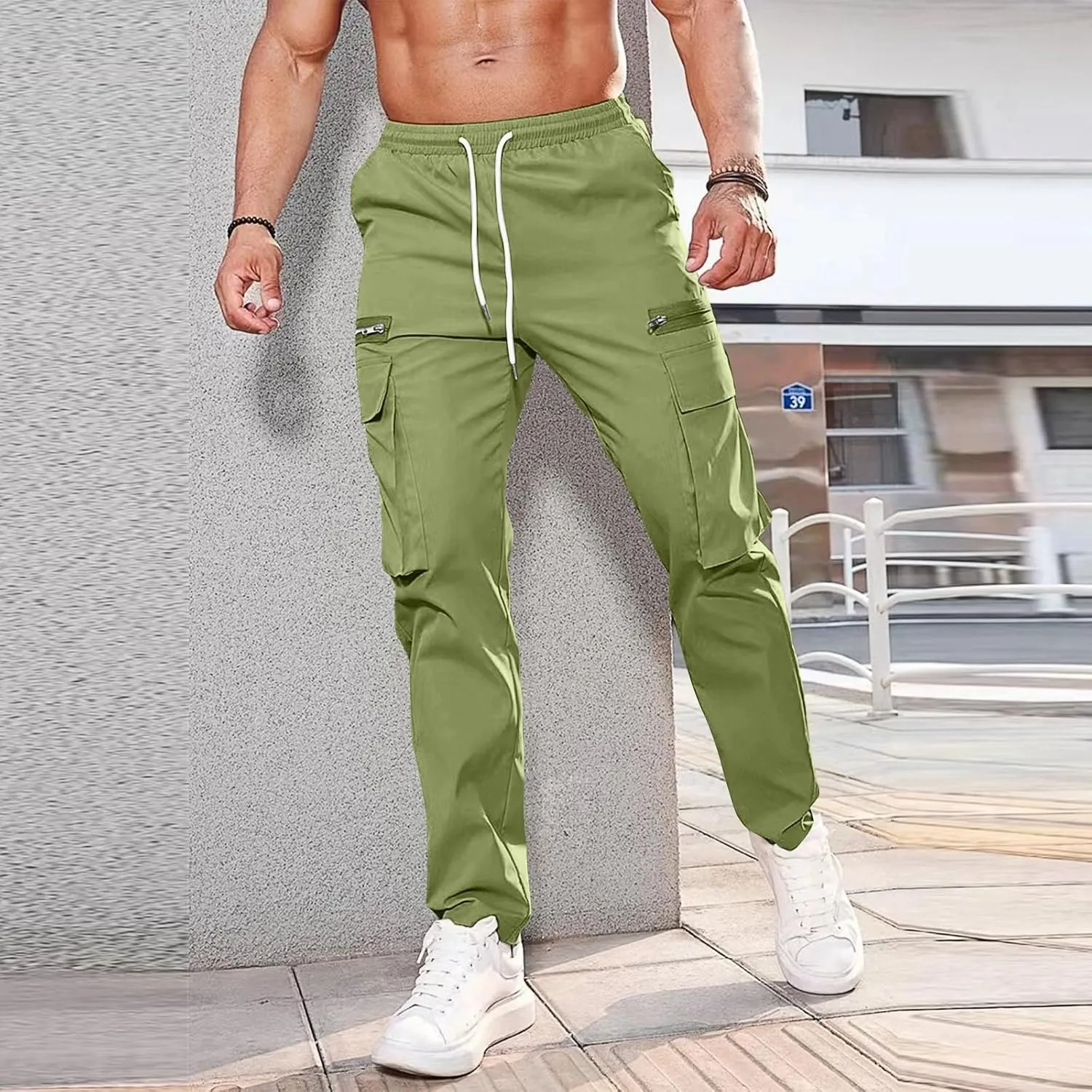Casual Jogger Pants for Men Breathable Relaxed Fit Chino Outdoor Cargo Pants Sport Lightweight Twill Jogging Sweatpants