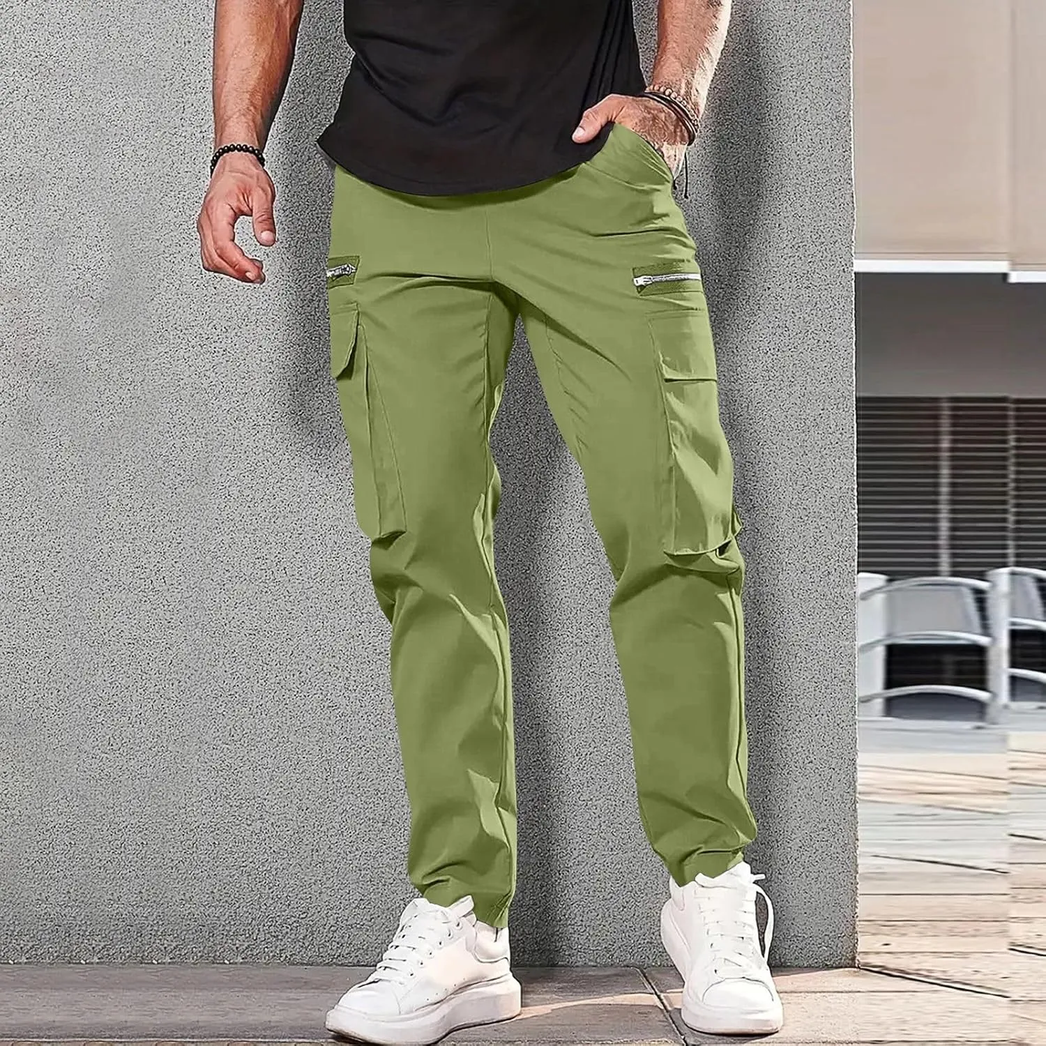 Casual Jogger Pants for Men Breathable Relaxed Fit Chino Outdoor Cargo Pants Sport Lightweight Twill Jogging Sweatpants