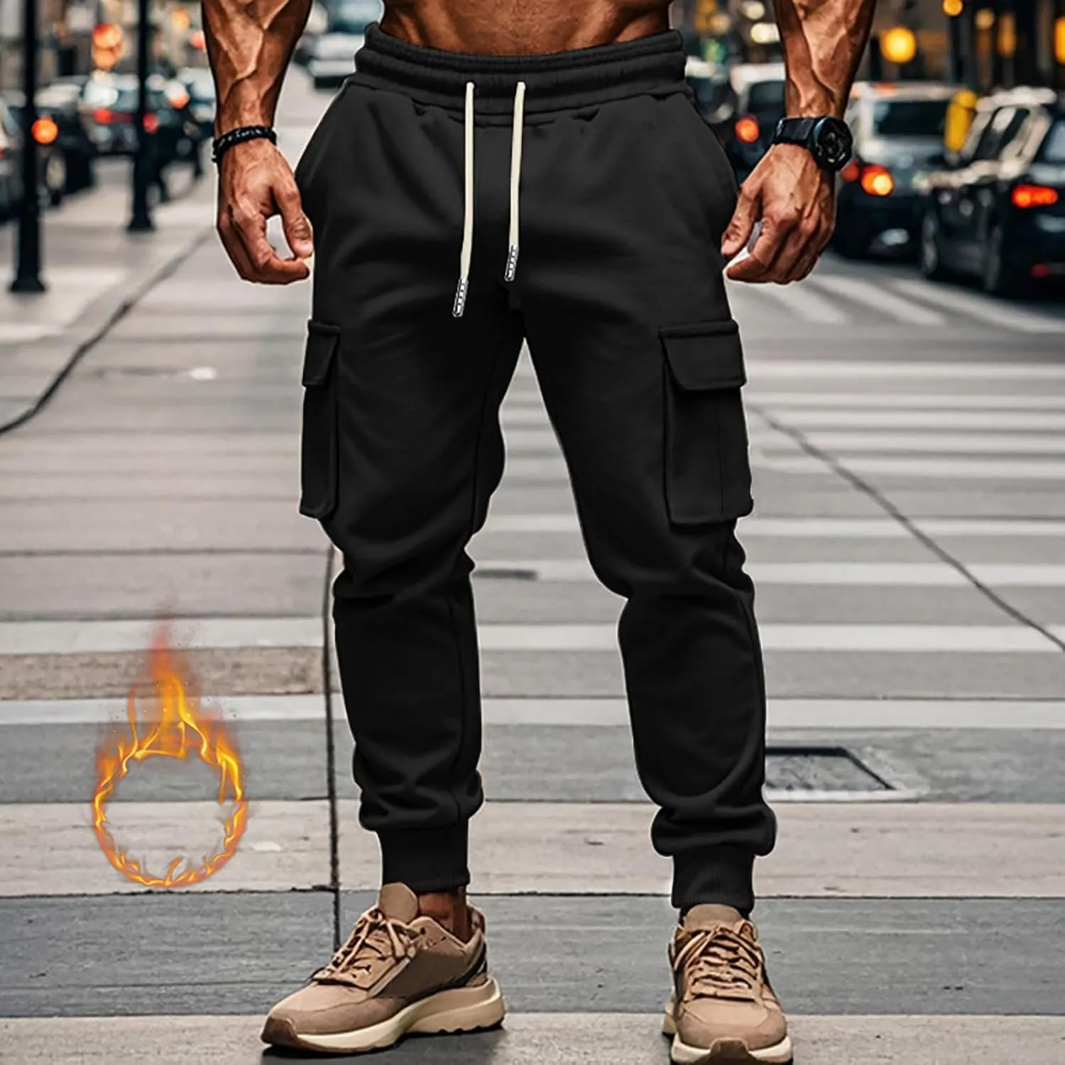 Casual Jogger Pants for Men Breathable Relaxed Fit Chino Outdoor Cargo Pants Workout Slim Fit Twill Jogging Sweatpants