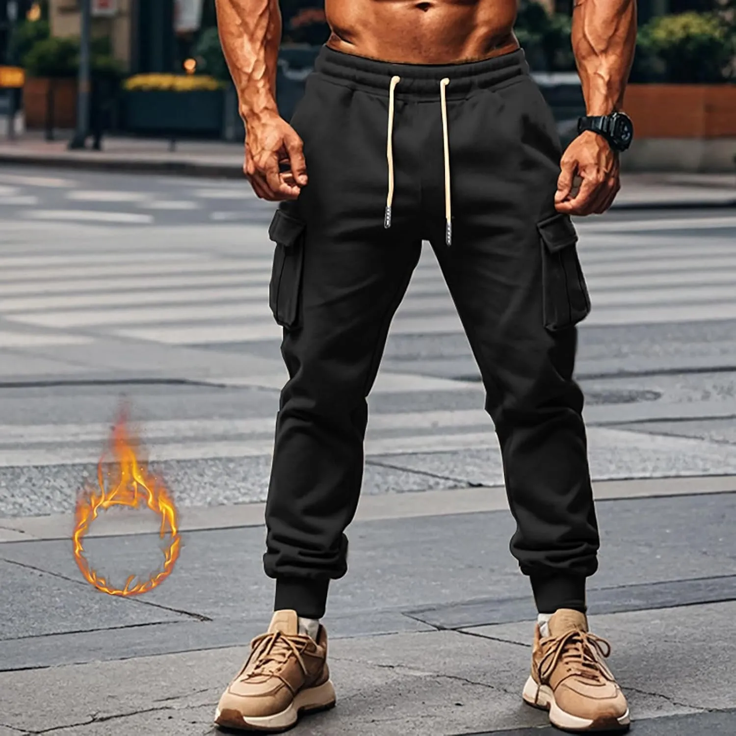 Casual Jogger Pants for Men Breathable Relaxed Fit Chino Outdoor Cargo Pants Workout Slim Fit Twill Jogging Sweatpants