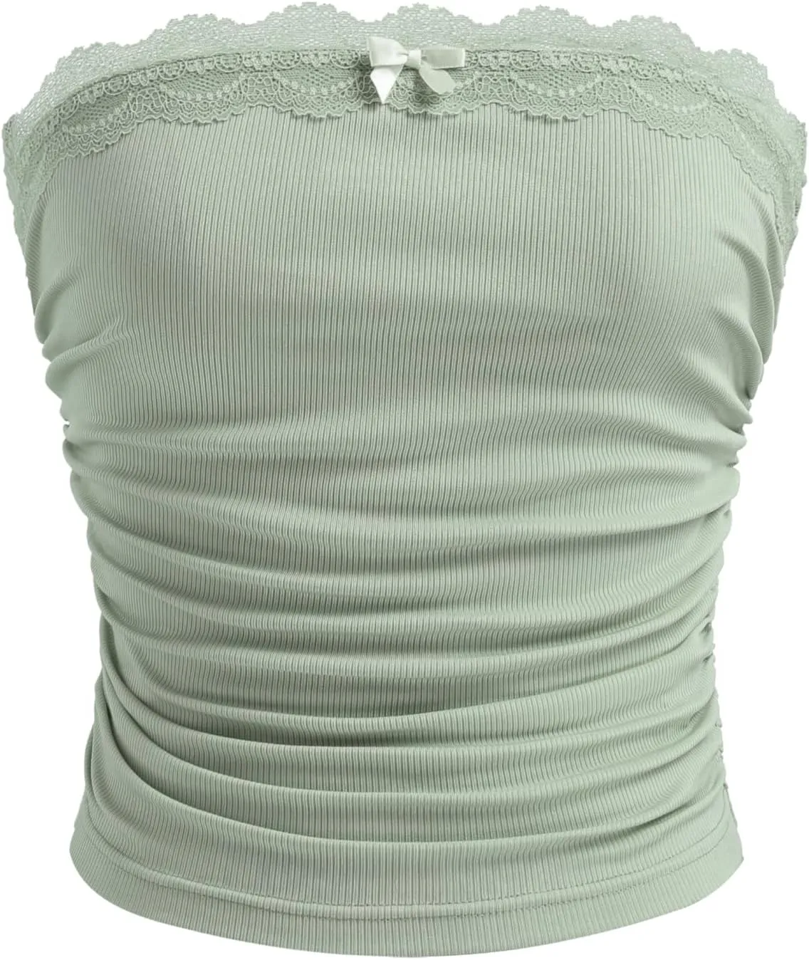 CIDER Lace Trim Tube Tops for Women Strapless Ribbed Ruched Going Out Tops Crop Top for Summer 2025