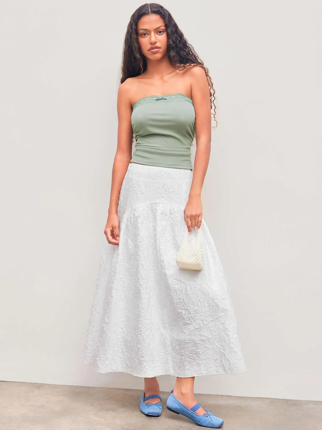 CIDER Lace Trim Tube Tops for Women Strapless Ribbed Ruched Going Out Tops Crop Top for Summer 2025