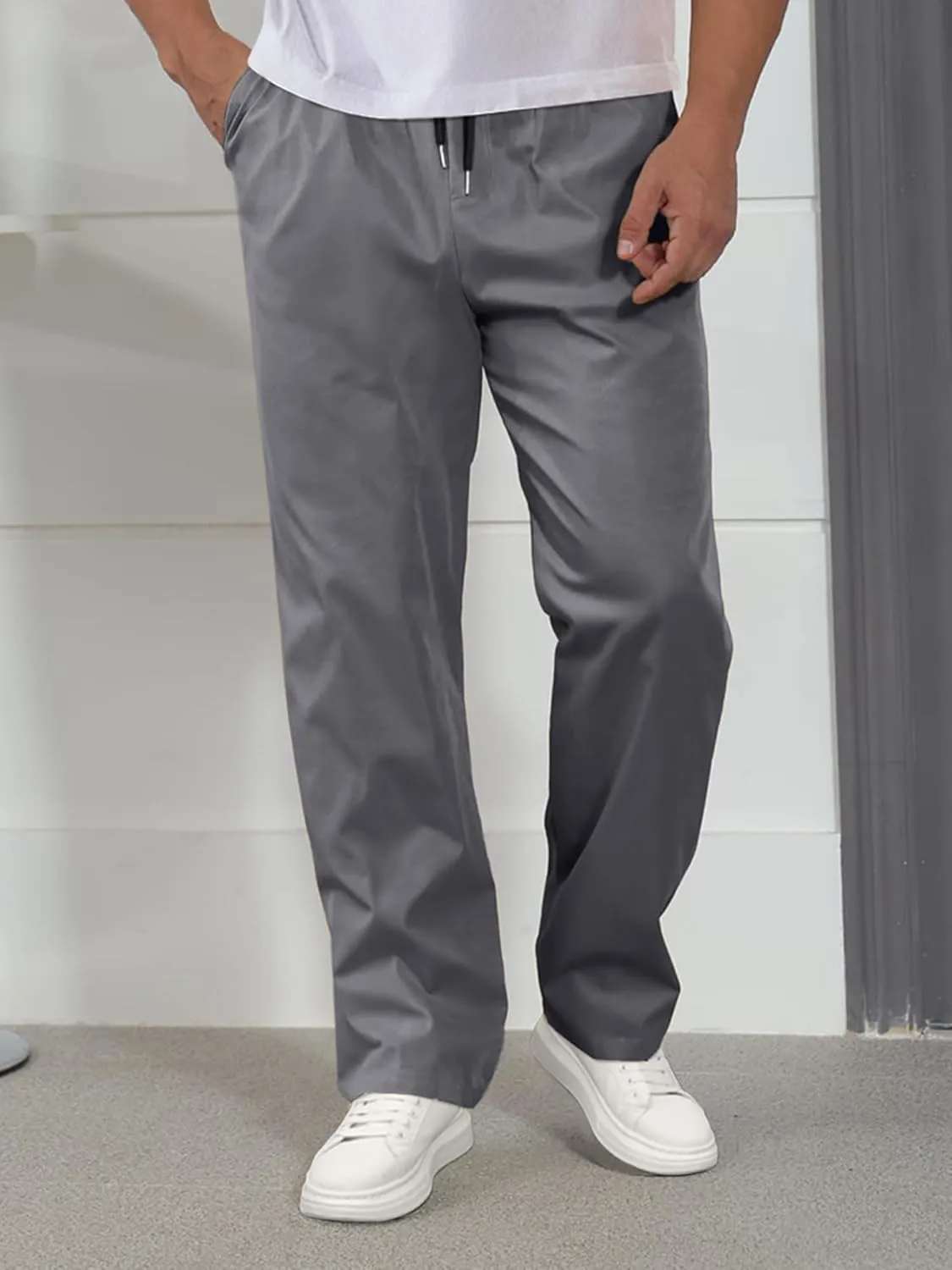 Comdecevis Mens Casual Pants Drawstring Joggers Sweatpants with Pockets Loose Fit Cargo Pants