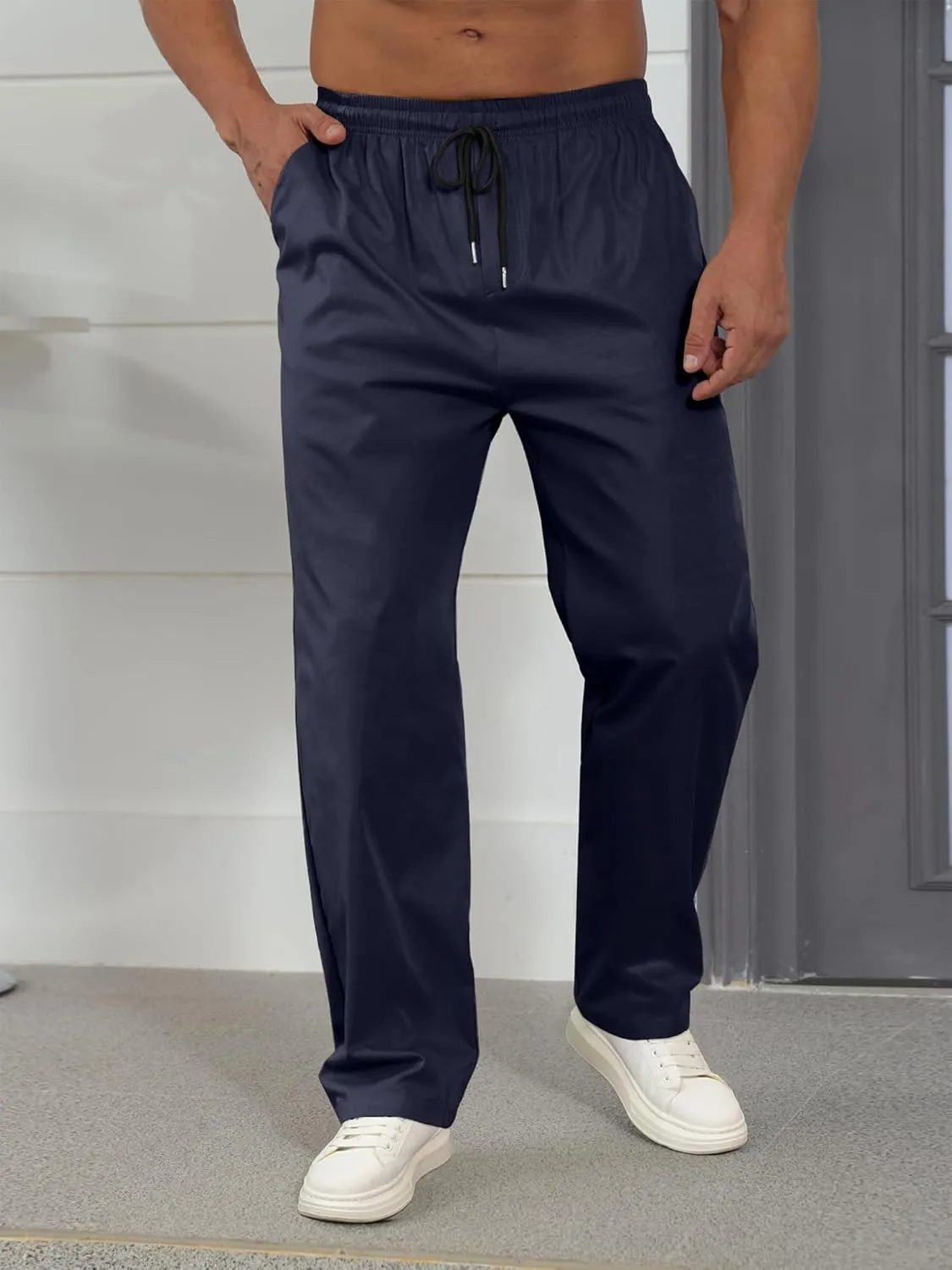 Comdecevis Mens Casual Pants Drawstring Joggers Sweatpants with Pockets Loose Fit Cargo Pants