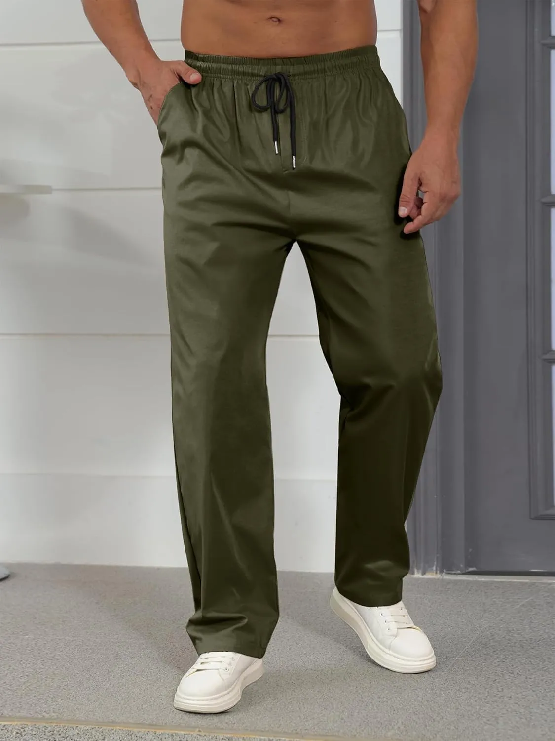 Comdecevis Mens Casual Pants Drawstring Joggers Sweatpants with Pockets Loose Fit Cargo Pants