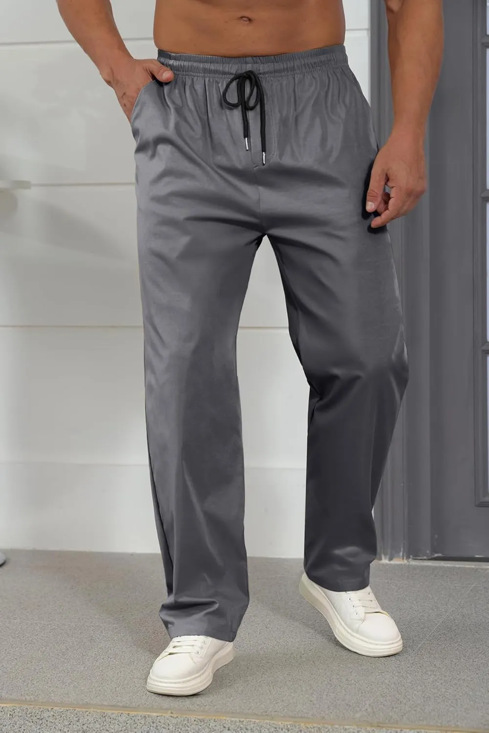 Comdecevis Mens Casual Pants Drawstring Joggers Sweatpants with Pockets Loose Fit Cargo Pants