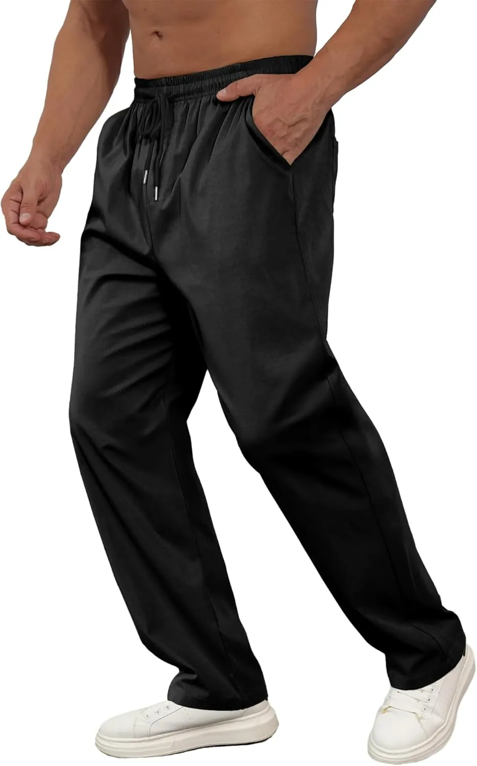 Comdecevis Mens Casual Pants Drawstring Joggers Sweatpants with Pockets Loose Fit Cargo Pants
