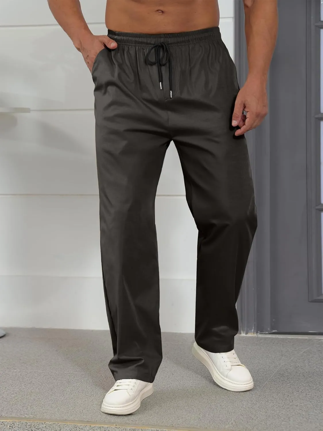 Comdecevis Mens Casual Pants Drawstring Joggers Sweatpants with Pockets Loose Fit Cargo Pants