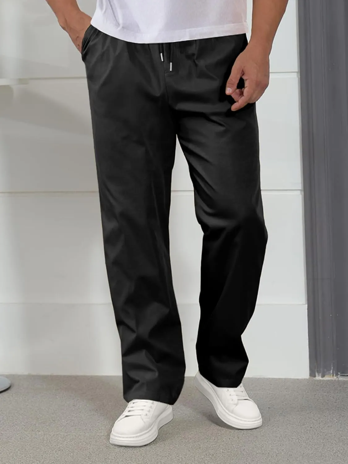 Comdecevis Mens Casual Pants Drawstring Joggers Sweatpants with Pockets Loose Fit Cargo Pants