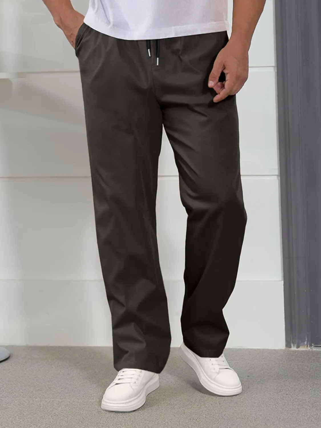 Comdecevis Mens Casual Pants Drawstring Joggers Sweatpants with Pockets Loose Fit Cargo Pants