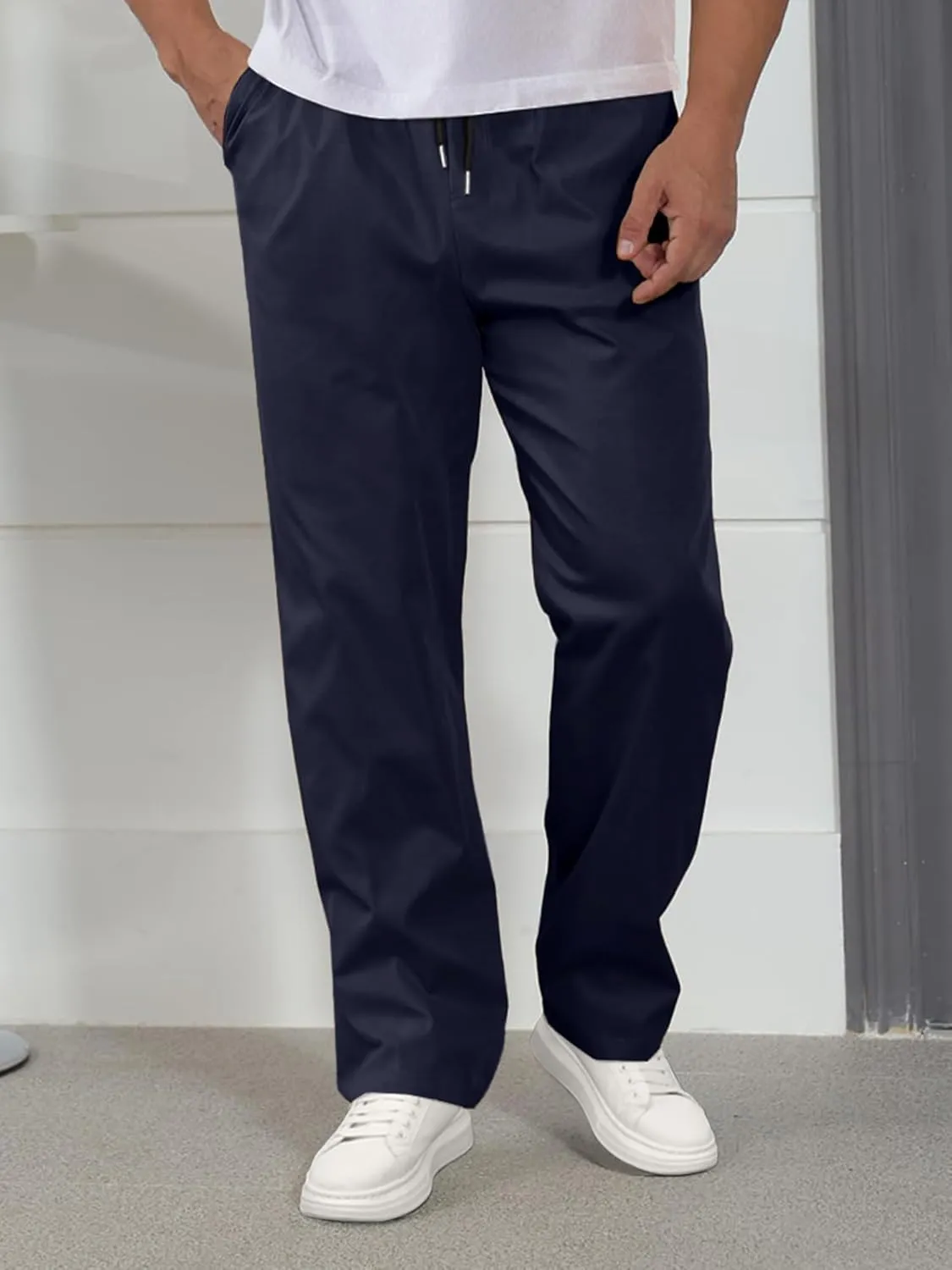 Comdecevis Mens Casual Pants Drawstring Joggers Sweatpants with Pockets Loose Fit Cargo Pants
