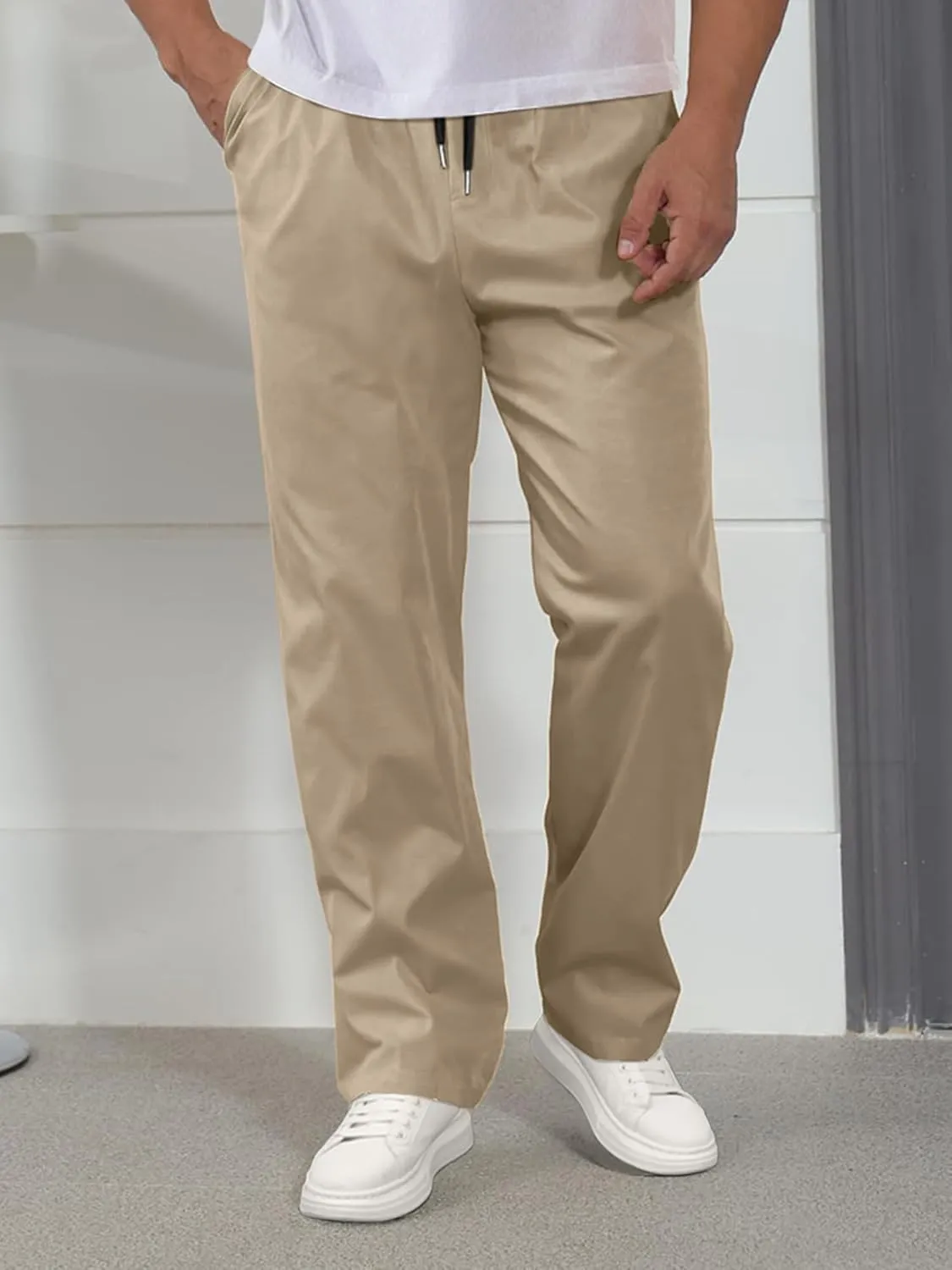 Comdecevis Mens Casual Pants Drawstring Joggers Sweatpants with Pockets Loose Fit Cargo Pants