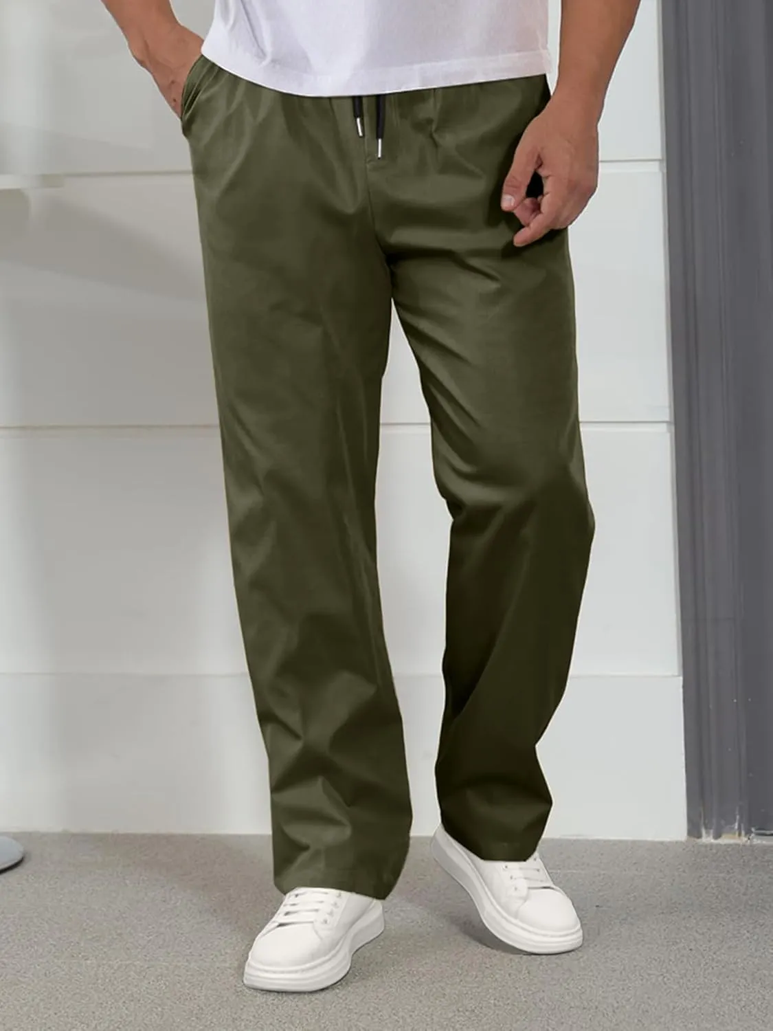 Comdecevis Mens Casual Pants Drawstring Joggers Sweatpants with Pockets Loose Fit Cargo Pants