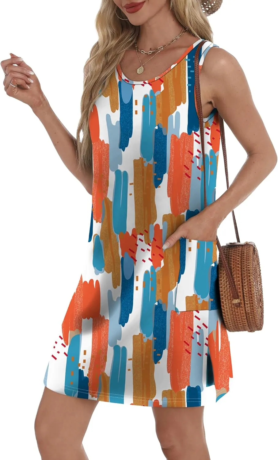 Coverup Summer Dresses for Women 2025 Eyelet Casual Loose Sleeveless Sundresses Tank Dresses with Pockets