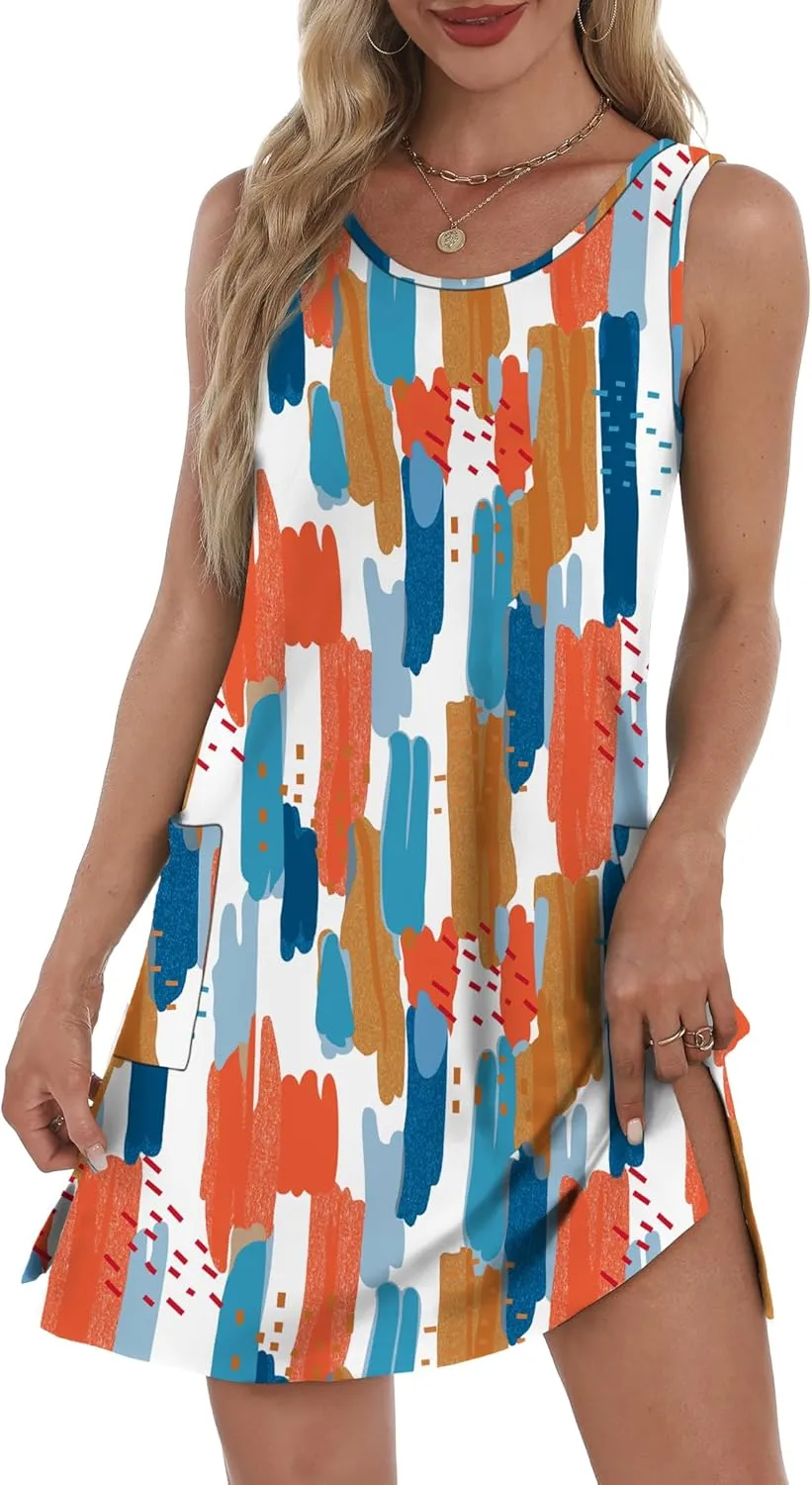 Coverup Summer Dresses for Women 2025 Eyelet Casual Loose Sleeveless Sundresses Tank Dresses with Pockets