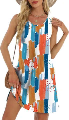 Coverup Summer Dresses for Women 2025 Eyelet Casual Loose Sleeveless Sundresses Tank Dresses with Pockets