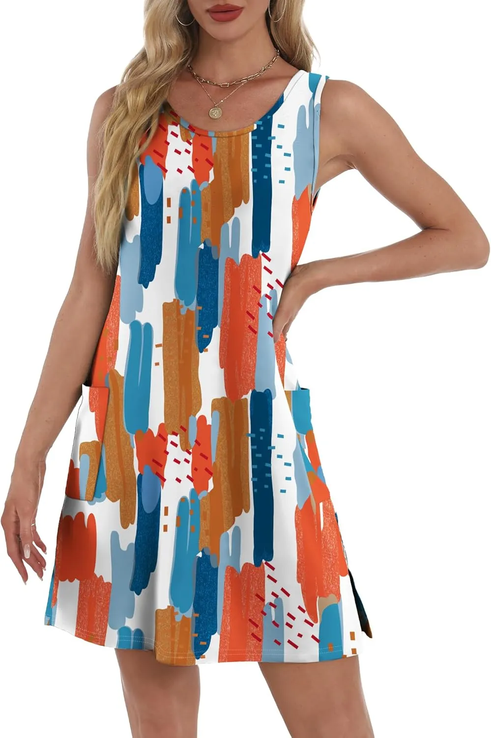 Coverup Summer Dresses for Women 2025 Eyelet Casual Loose Sleeveless Sundresses Tank Dresses with Pockets