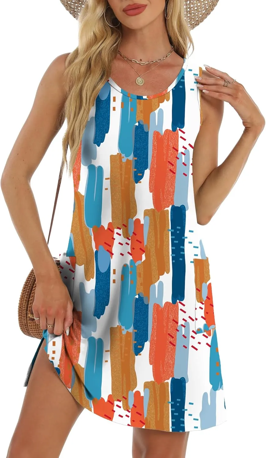 Coverup Summer Dresses for Women 2025 Eyelet Casual Loose Sleeveless Sundresses Tank Dresses with Pockets