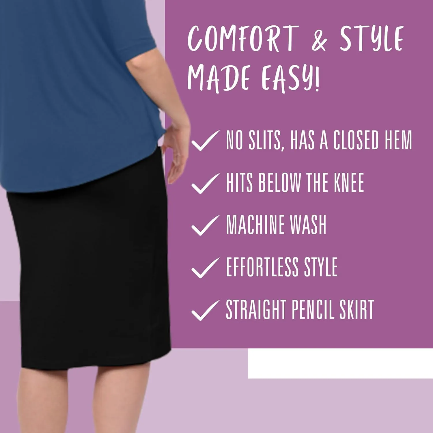 Kosher Casual Modest Knee Length Pencil Skirt for Women in Lightweight Cotton Spandex