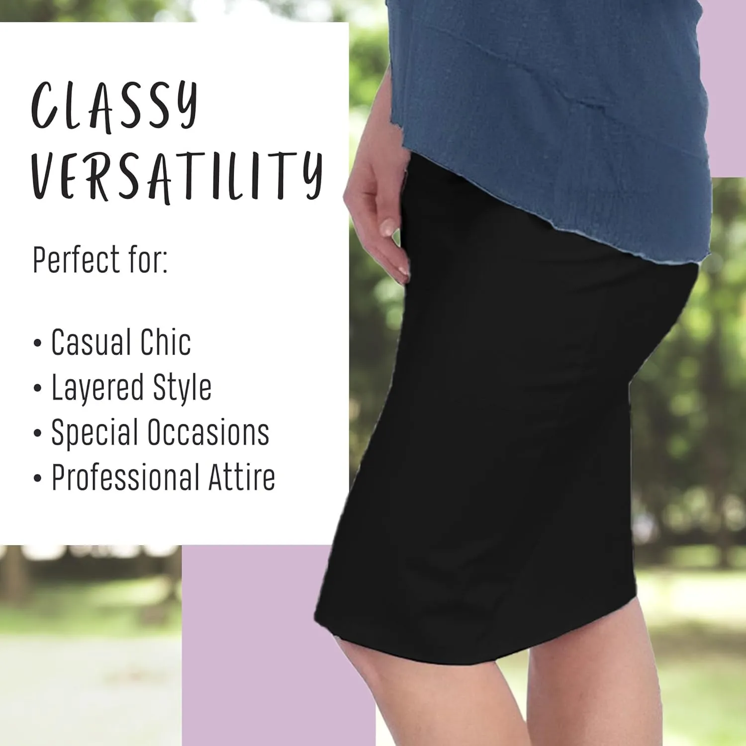 Kosher Casual Modest Knee Length Pencil Skirt for Women in Lightweight Cotton Spandex