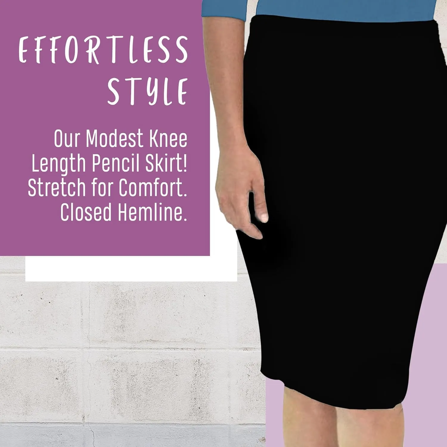 Kosher Casual Modest Knee Length Pencil Skirt for Women in Lightweight Cotton Spandex