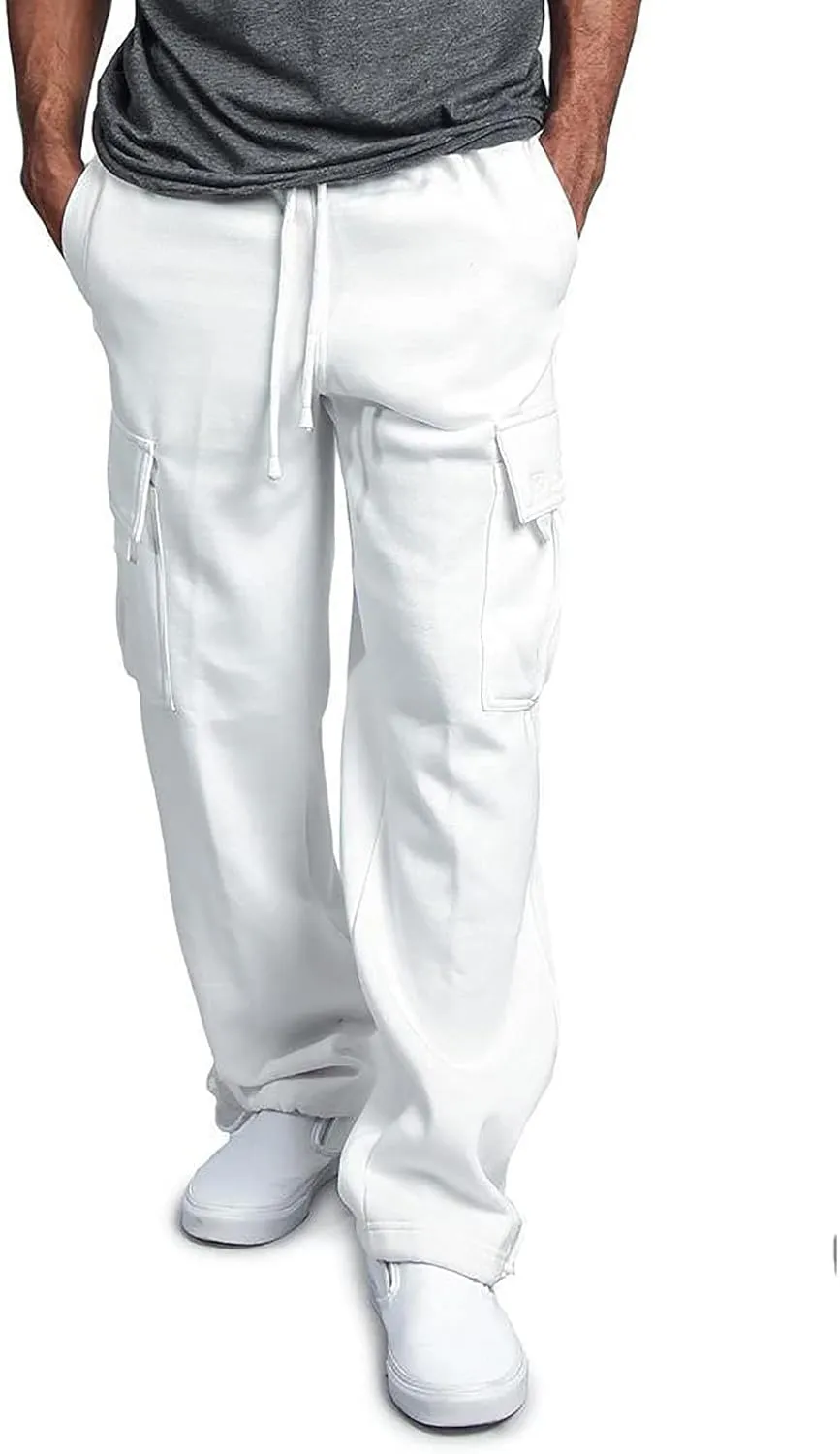 Linen Pants for Men 2023 Fashion Drawstring Stretch Solid Cargo Trousers Multi Pockets Athletic-Fit Sweatpants