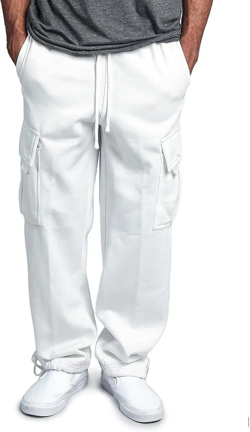 Linen Pants for Men 2023 Fashion Drawstring Stretch Solid Cargo Trousers Multi Pockets Athletic-Fit Sweatpants