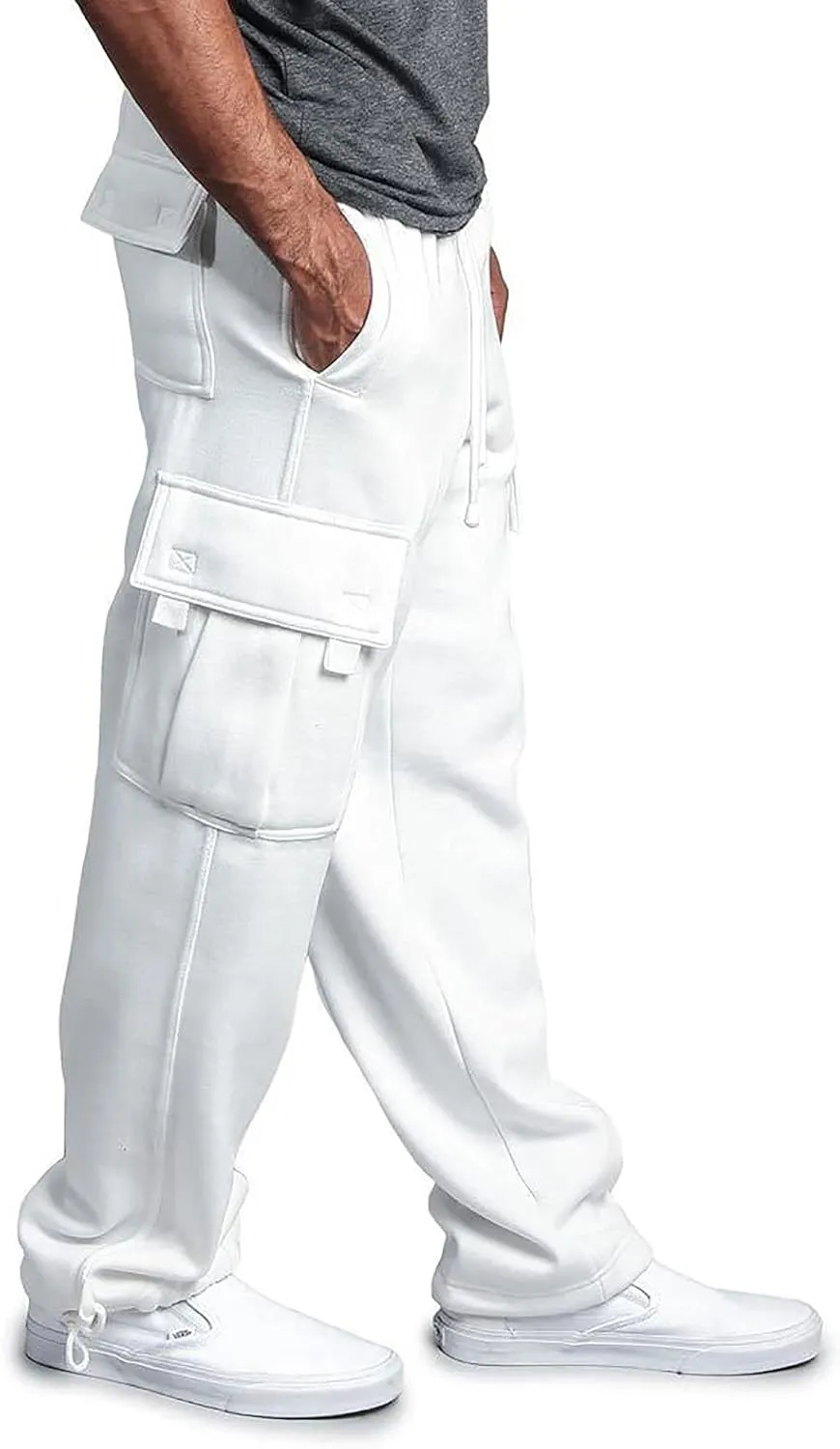 Linen Pants for Men 2023 Fashion Drawstring Stretch Solid Cargo Trousers Multi Pockets Athletic-Fit Sweatpants