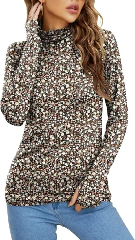 LUYAA Women's Long Sleeve Turtleneck Lightweight Slim Active T Shirts Thumb Holes for Fall Spring Winter
