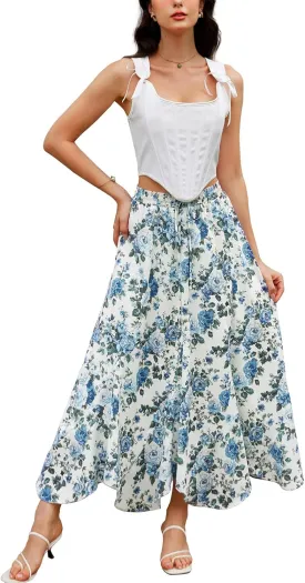 Maxi Skirts for Women Summer 2025 Floral Skirt Flowy Boho Skirt