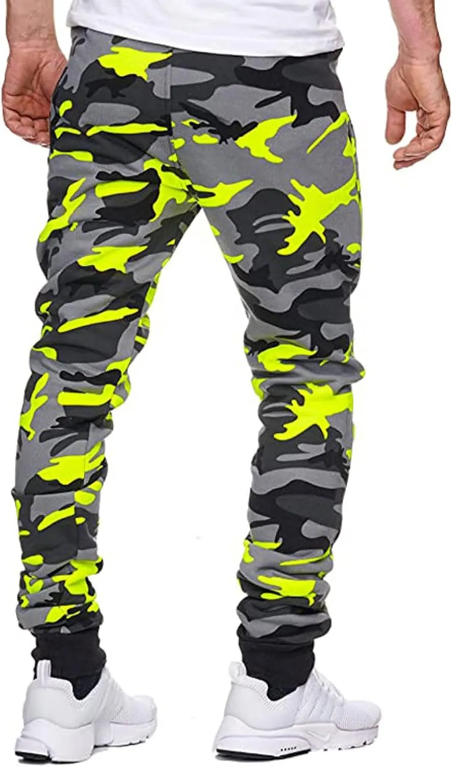 Men's Casual Cargo Joggers Drawstring Straight Leg Breathable Camo Pants Outdoor Comfortable Twill Jogging Sweatpants