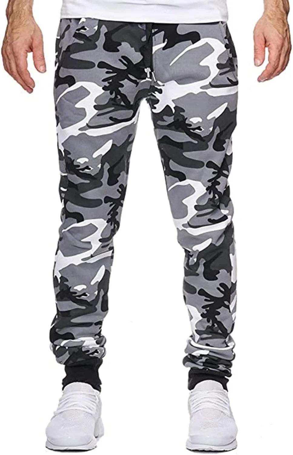 Men's Casual Cargo Joggers Drawstring Straight Leg Breathable Camo Pants Outdoor Comfortable Twill Jogging Sweatpants