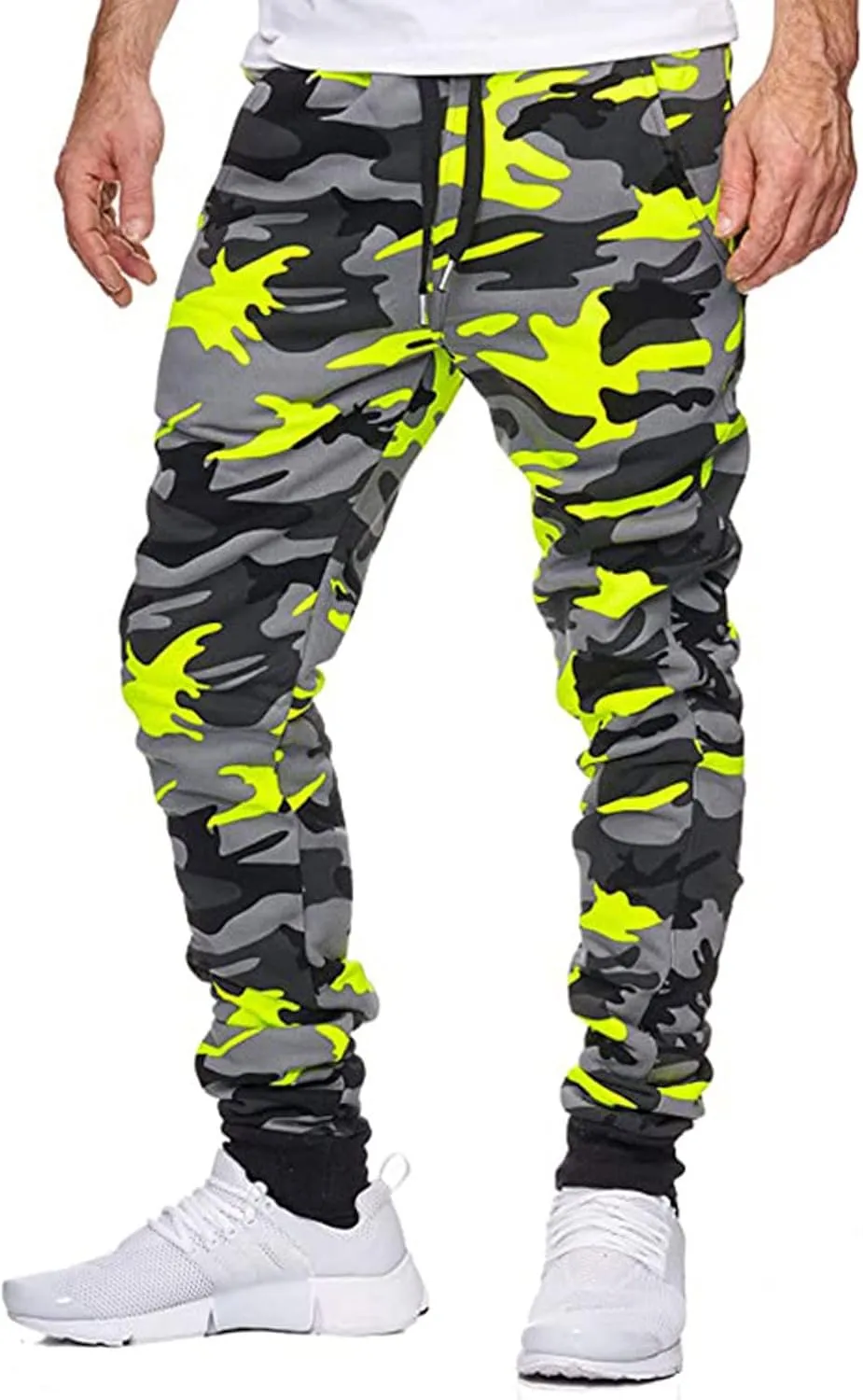 Men's Casual Cargo Joggers Drawstring Straight Leg Breathable Camo Pants Outdoor Comfortable Twill Jogging Sweatpants