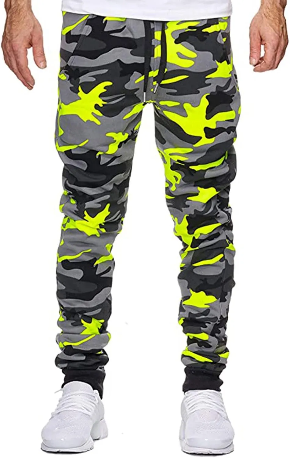 Men's Casual Cargo Joggers Drawstring Straight Leg Breathable Camo Pants Outdoor Comfortable Twill Jogging Sweatpants