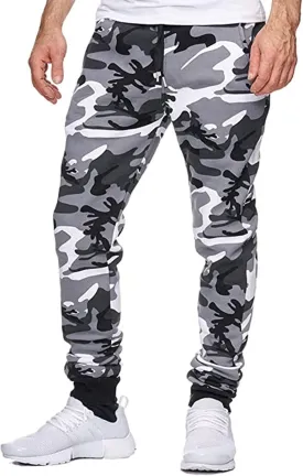 Men's Casual Cargo Joggers Drawstring Straight Leg Breathable Camo Pants Outdoor Comfortable Twill Jogging Sweatpants