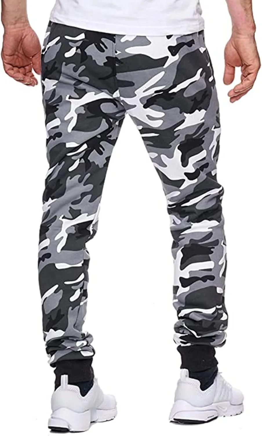 Men's Casual Cargo Joggers Drawstring Straight Leg Breathable Camo Pants Outdoor Comfortable Twill Jogging Sweatpants
