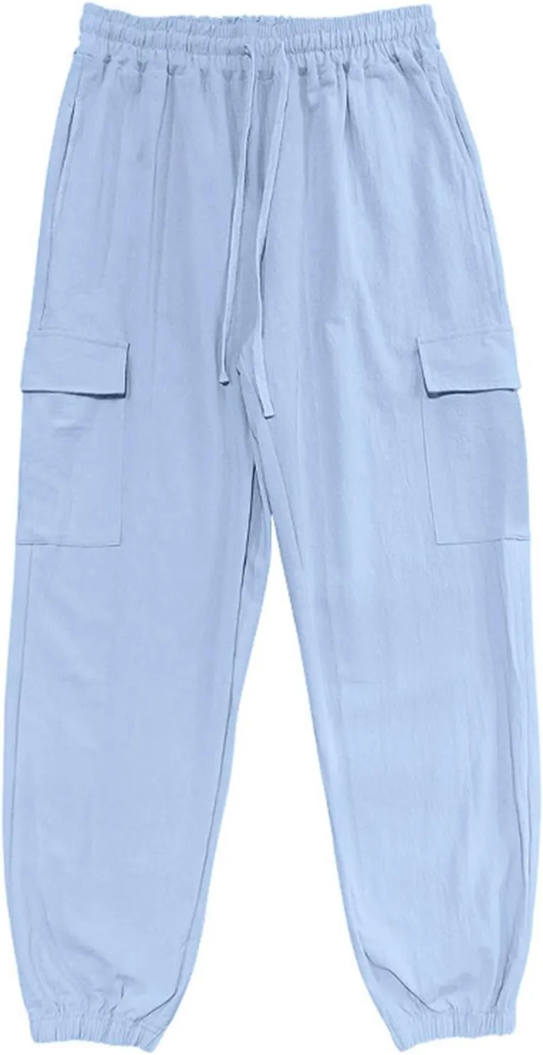 Men's Casual Cargo Joggers Drawstring Straight Leg Breathable Chino Pants Athletic Relaxed Fit Twill Jogging Sweatpants