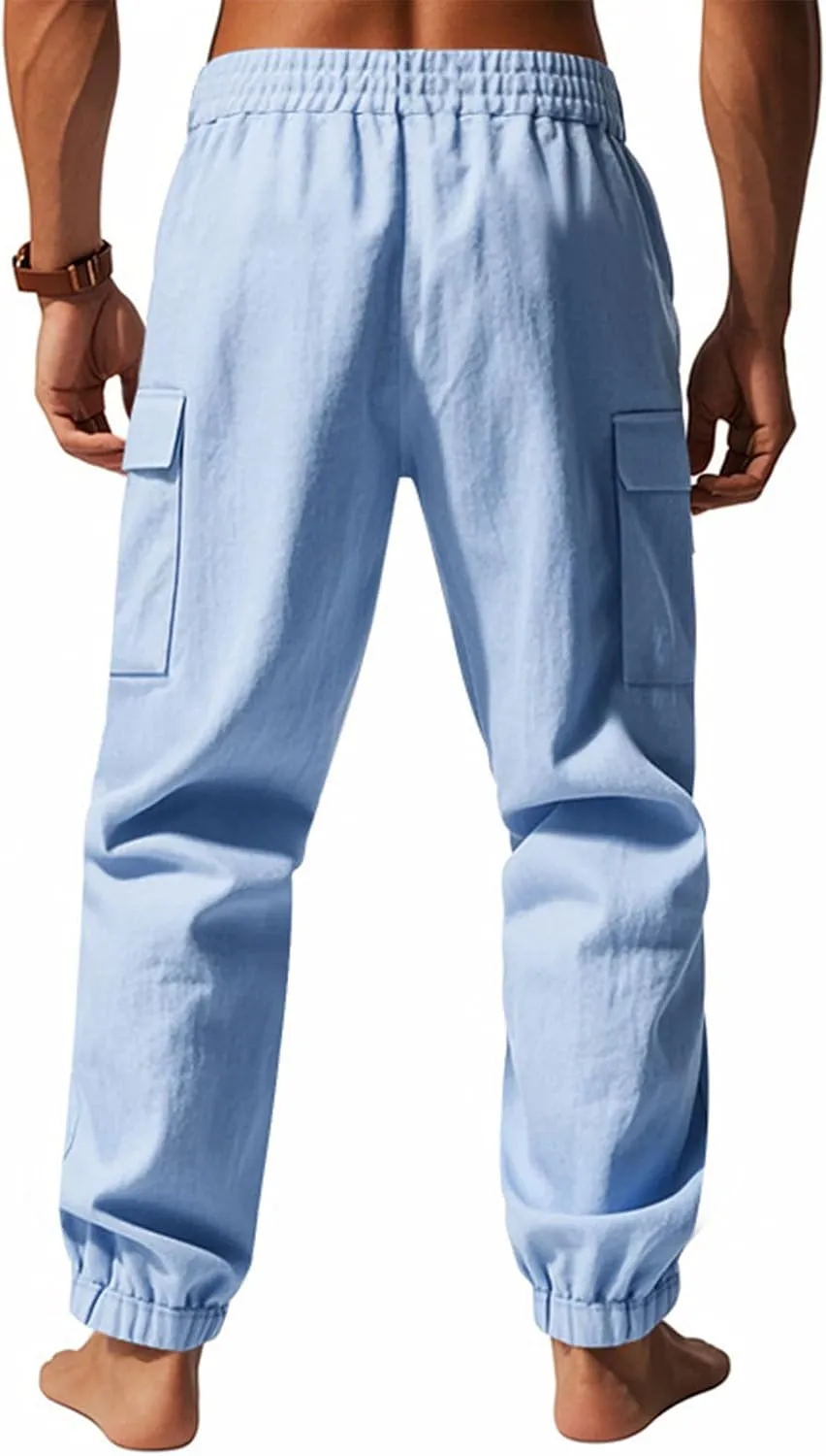 Men's Casual Cargo Joggers Drawstring Straight Leg Breathable Chino Pants Athletic Relaxed Fit Twill Jogging Sweatpants