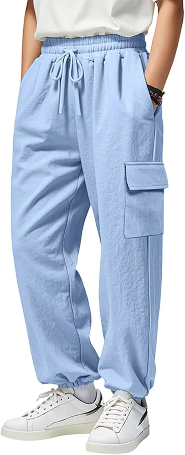 Men's Casual Cargo Joggers Drawstring Straight Leg Breathable Chino Pants Athletic Relaxed Fit Twill Jogging Sweatpants