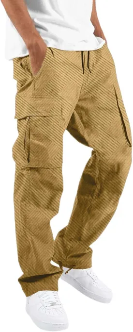 Men's Casual Cargo Joggers Drawstring Straight Leg Breathable Chino Pants Hiking Loose Fit Twill Jogging Sweatpants