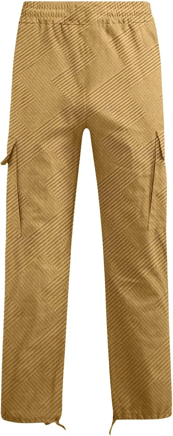 Men's Casual Cargo Joggers Drawstring Straight Leg Breathable Chino Pants Hiking Loose Fit Twill Jogging Sweatpants