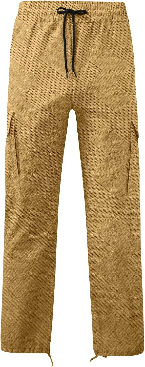 Men's Casual Cargo Joggers Drawstring Straight Leg Breathable Chino Pants Hiking Loose Fit Twill Jogging Sweatpants