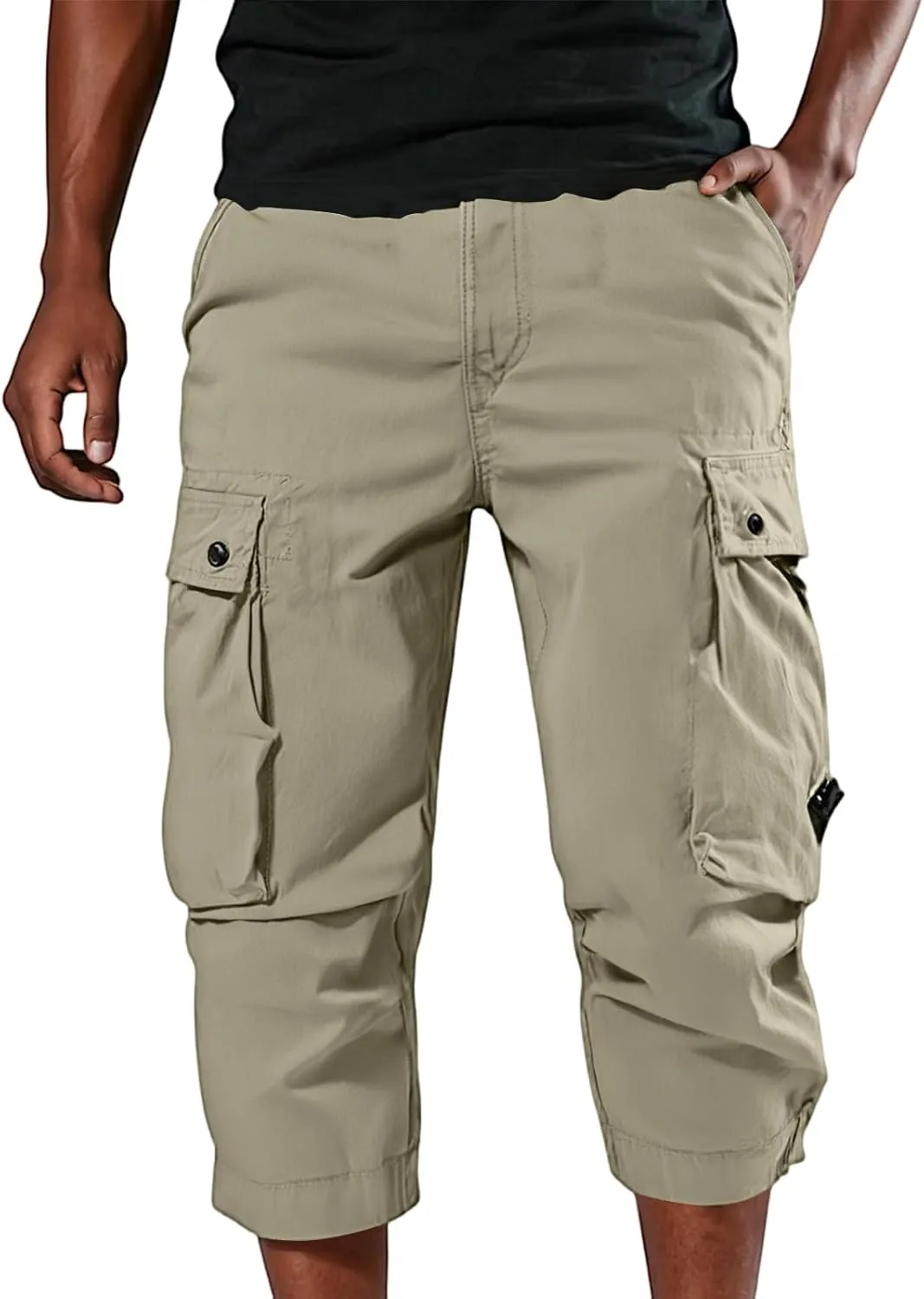 Men's Casual Cargo Joggers Drawstring Straight Leg Breathable Chino Pants Hiking Slim Fit Twill Jogging Sweatpants