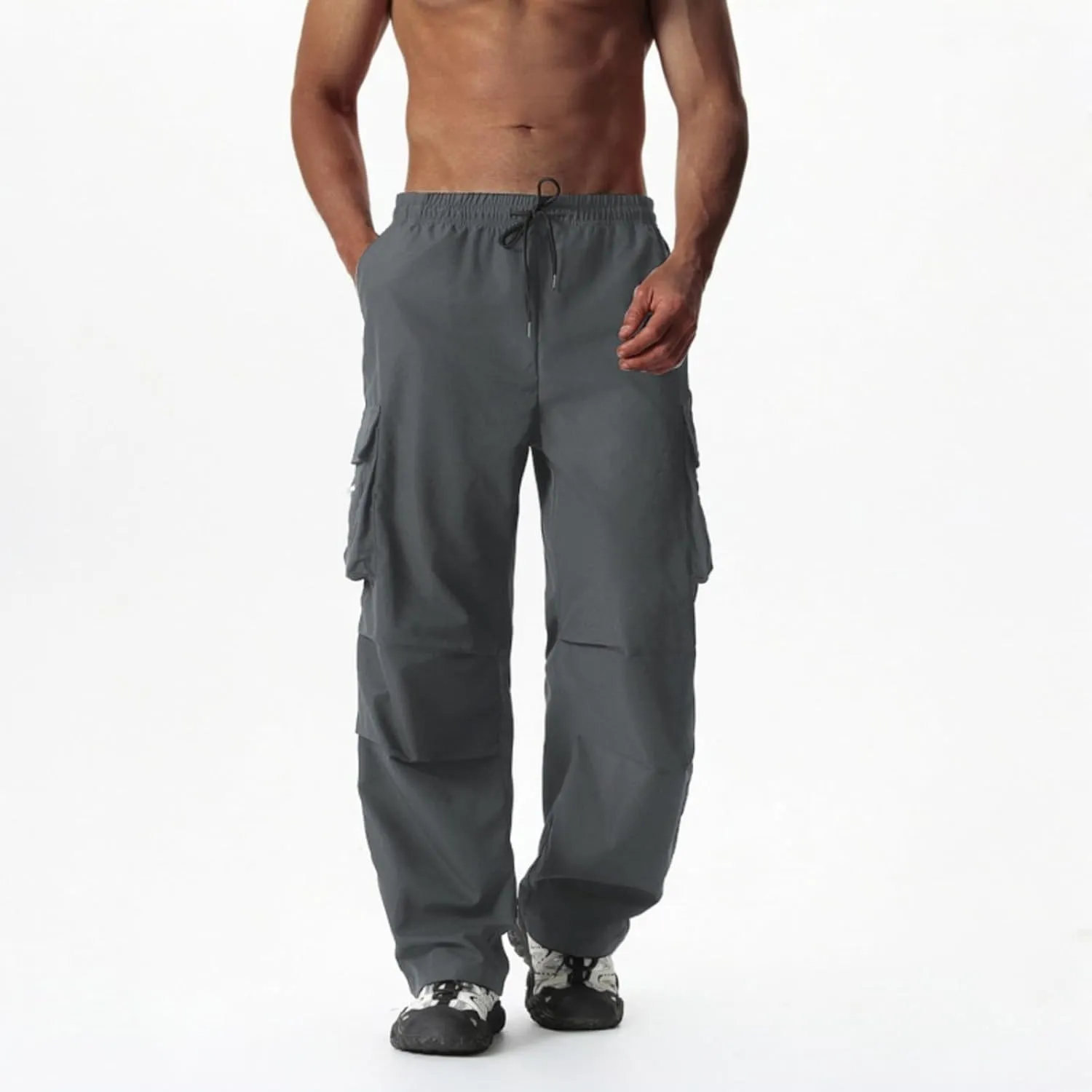 Men's Casual Cargo Joggers Drawstring Straight Leg Breathable Chino Pants Running Comfy Twill Jogging Sweatpants